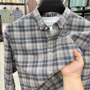 2025新款高档纯棉长袖格子衬衫春秋款商务休闲刺绣中青年男士衬衣