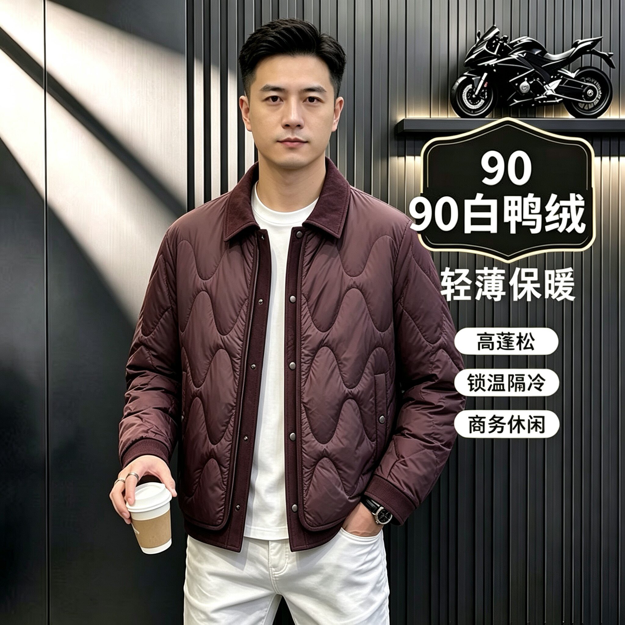 2026新款轻薄短款假两件羽绒服中青年男士秋冬季翻领防寒冬装外套