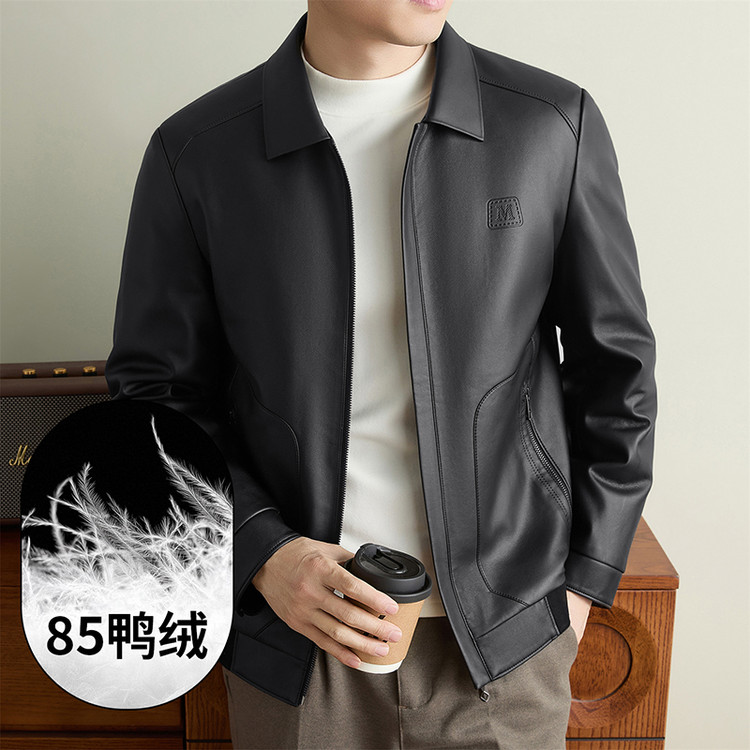 2026年秋新冬款中青年男士羽绒服皮衣翻领加厚皮夹克鸭绒填充外套