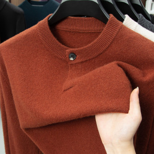 一粒扣秋羊毛衫 帅气圆领针织衫 冬季 韩版 潮 加厚保暖中青年男士 新款