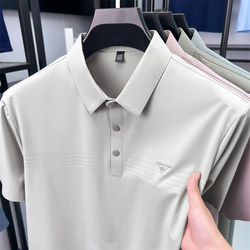 夏季冰丝速干爸爸夏装无痕短袖polo衫男士翻领男装凉感上衣t恤衫