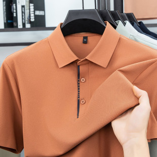 夏季新款铜氨丝翻领POLO衫中年男士短袖纯棉商务休闲爸爸T恤上衣