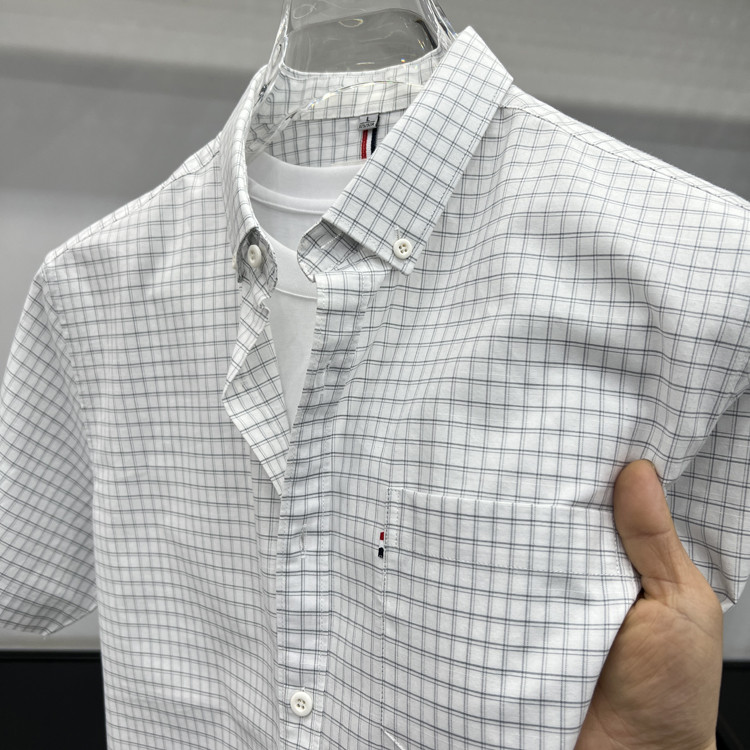 2025新款纯棉短袖衬衫真口袋中年男士舒适透气商务百搭小格子衬衣