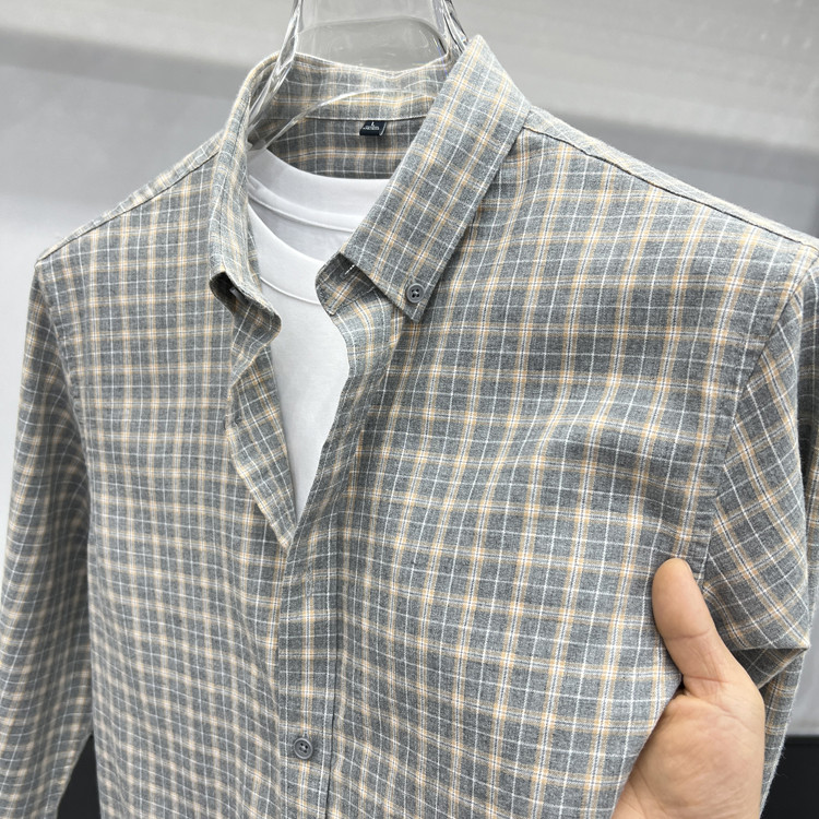 2025新款长袖绿色格子衬衫男士修身潮流商务休闲春季免烫抗皱衬衣