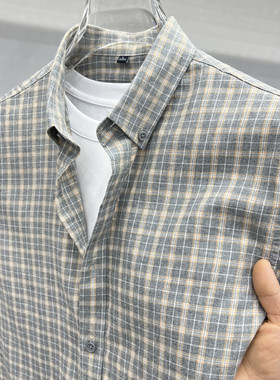 2025新款长袖绿色格子衬衫男士修身潮流商务休闲春季免烫抗皱衬衣