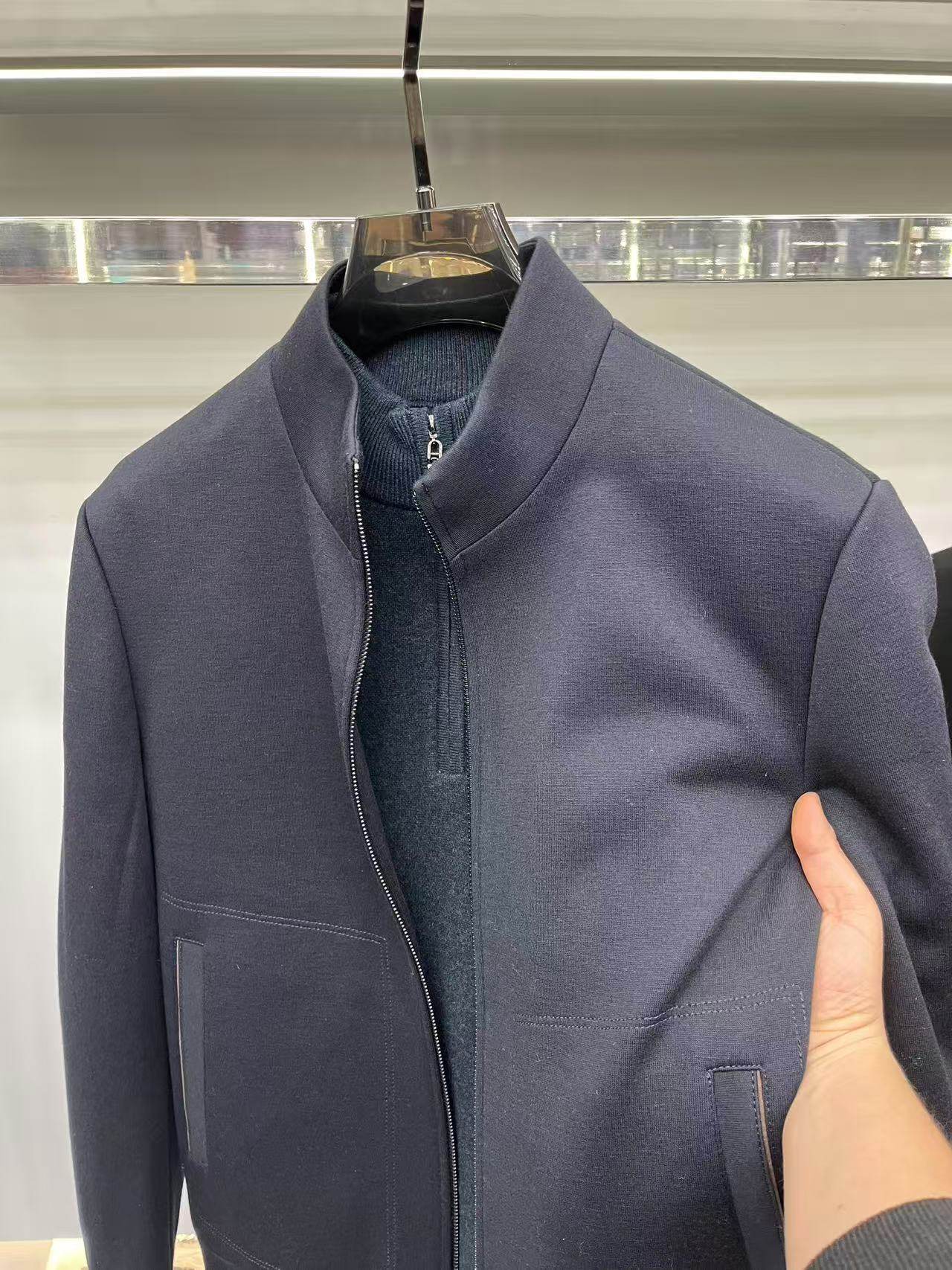 老钱风轻奢男装夹克25秋冬羊毛混纺鹅绒立领商务休闲薄款羽绒服潮