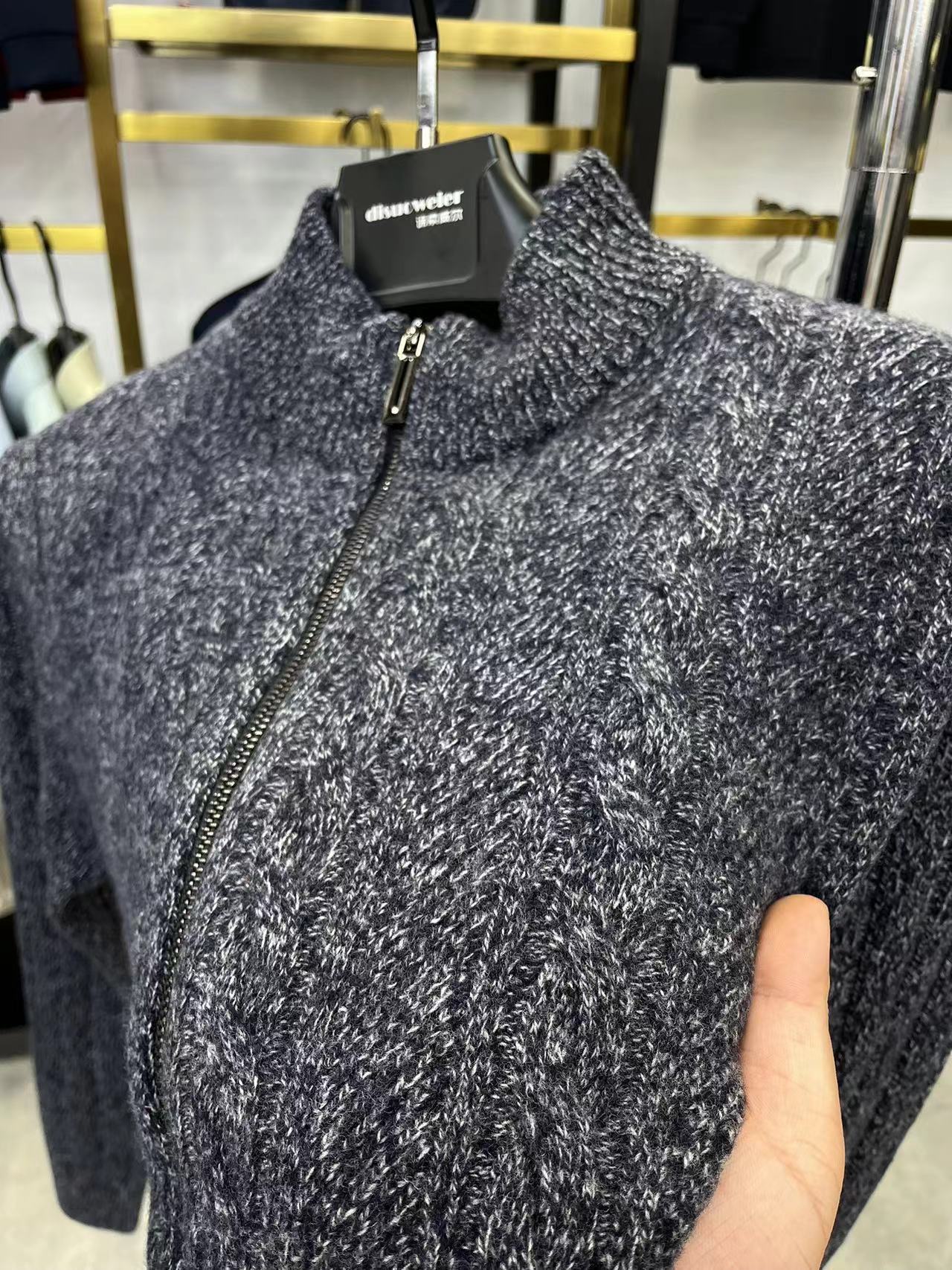 百分百纯羊毛高级感针织毛衣男士拉链开衫新款半高领拉闲外套上衣