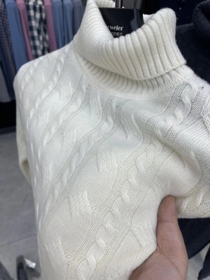 冬季青年男士纯色可翻高领加厚羊毛衫麻花修身套头保暖打底衫毛衣