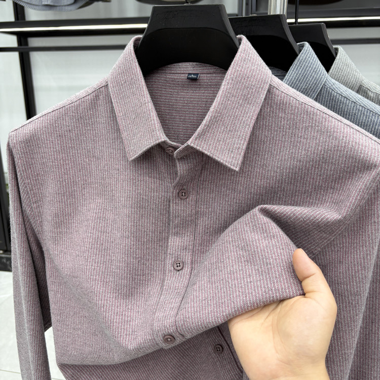 2025新款莫代尔高档长袖衬衫男春秋款含羊毛商务休闲中年男士衬衣