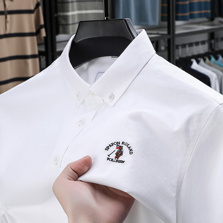 25年夏季新款纯棉牛津纺短袖衬衫中青年男士衬衣马标男装寸衫上衣