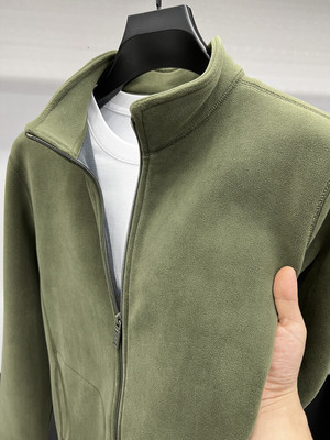 奥粒绒卫衣男立领拉链开衫外套秋冬季男装加厚保暖摇粒绒纯色夹克