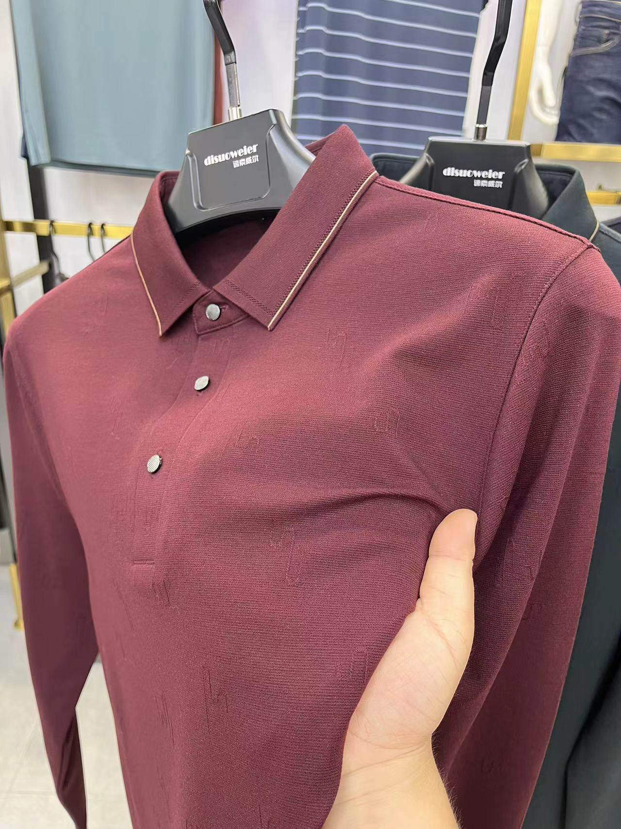 新款高档提花简约羊毛长袖T恤男秋季polo衫中年男休闲上衣爸爸装t,男装,Polo衫,淘宝优惠券,粉丝福利购,淘宝优惠卷