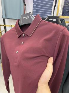 中年男休闲上衣爸爸装 新款 polo衫 高档提花简约羊毛长袖 T恤男秋季