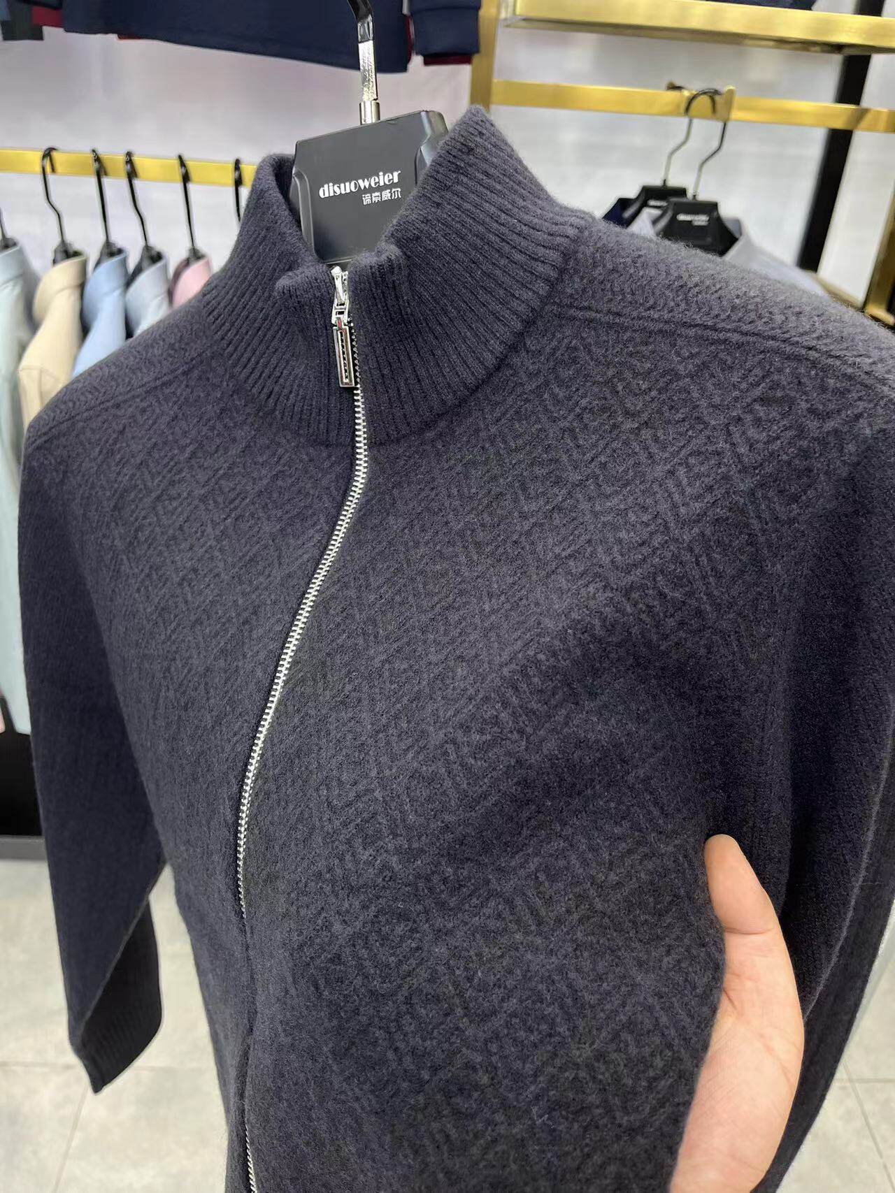 秋冬中青年男士纯羊毛针织开衫毛衣外套立领拉链休闲百搭纯色上衣