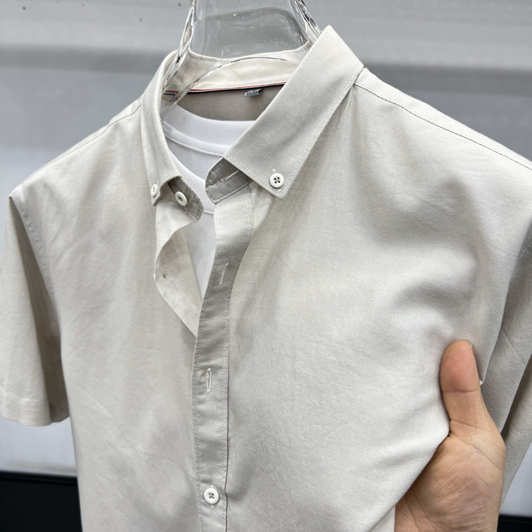 25年夏季100%纯棉高档短袖衬衫男纯色商务正装休闲寸衫牛津纺衬衣