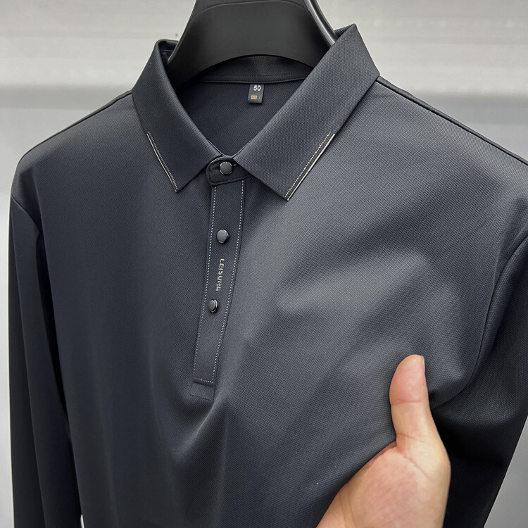 高档冰丝 长袖T恤中年男士秋季翻领长袖爸爸polo衫商务休闲体恤衫