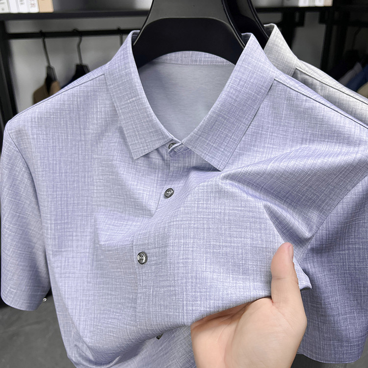 夏季新款含亚麻短袖衬衫男高端翻领商务休闲中年爸爸装POLO衫上衣