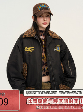 RIC豹纹MA1棉服飞行夹克男冬季新款美式加厚宽松潮牌情侣装外套女