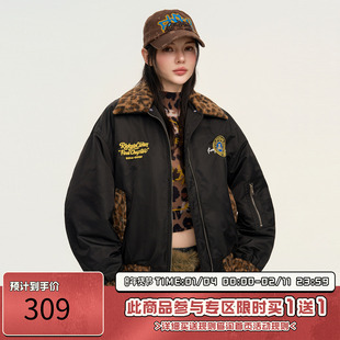 RIC豹纹MA1棉服飞行夹克男冬季新款美式加厚宽松潮牌情侣装外套女