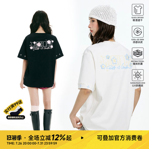 RIC樱花贴布刺绣短袖T恤男女同款