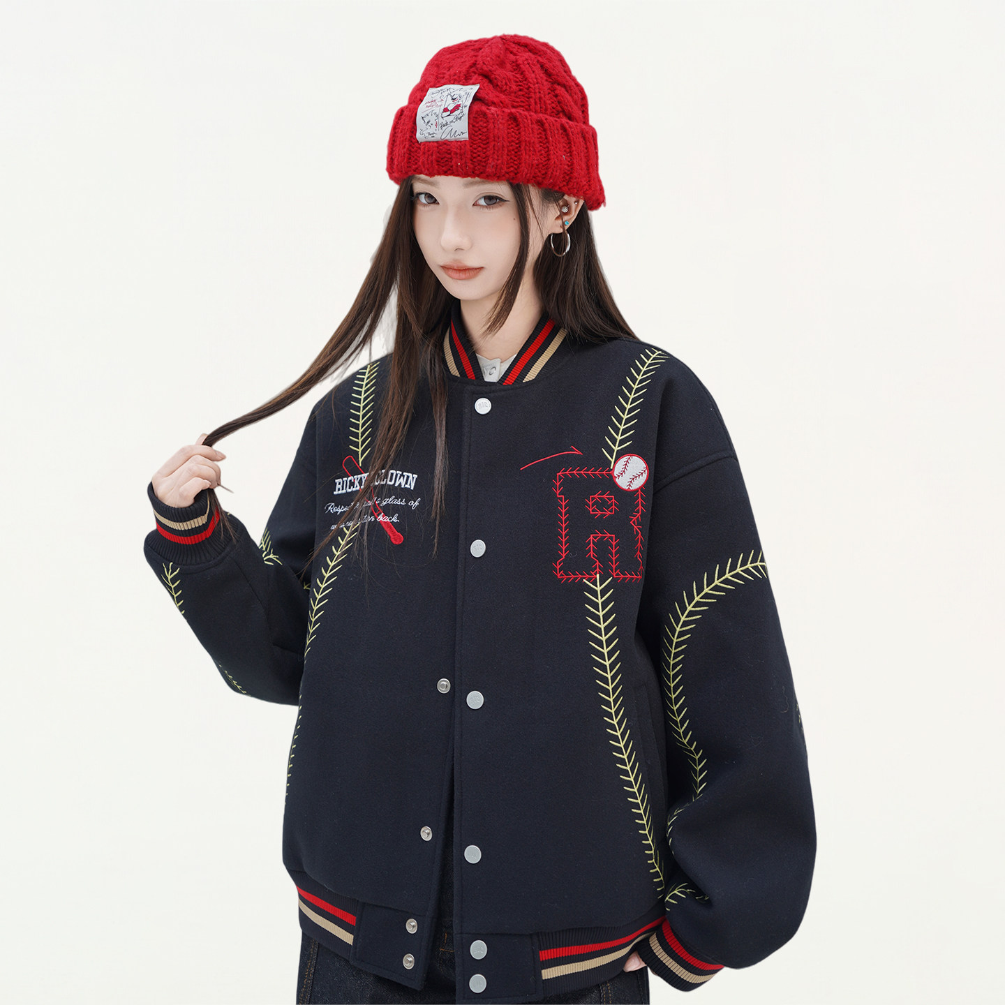 RIC 运动棒球夹棉棒球服夹克男秋冬季宽松棉服潮牌情侣装厚外套女