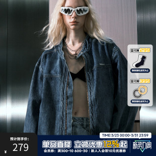 宽松高街情侣分割黑色水洗夹克女 复古牛仔外套男潮牌 RIC秋季 美式