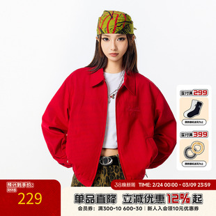 RIC哈灵顿夹克男秋季2025新款 宽松情侣装开衫潮牌美式红色外套女