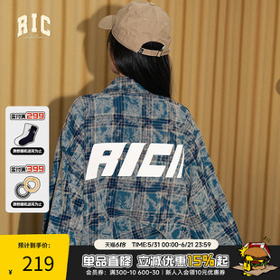 RickyisClown格子厚版印花水洗感衬衫男生秋季花衬衣情侣装上衣女
