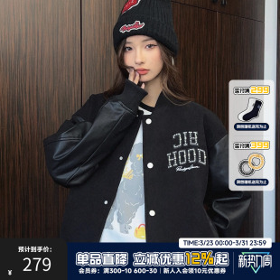 「九尾同款 外套 」RickyisClown贴皮珍珠棒球服夹克春秋休闲情侣装