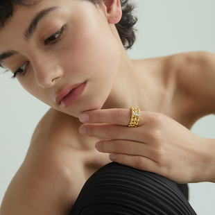 Au Revoir Les Filles宽版编织戒指欧美高级夸张食指戒小众冷淡风