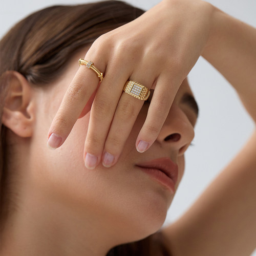 欧美满钻方形戒指ins小众简约