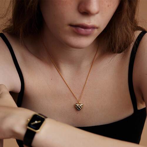 桃心爱心棋盘格项链女高级感