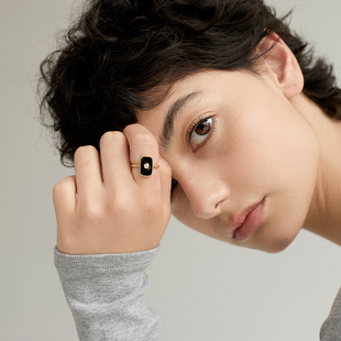 Au Revoir Les Filles黑色方形珐琅戒指女小众简约复古滴胶指环