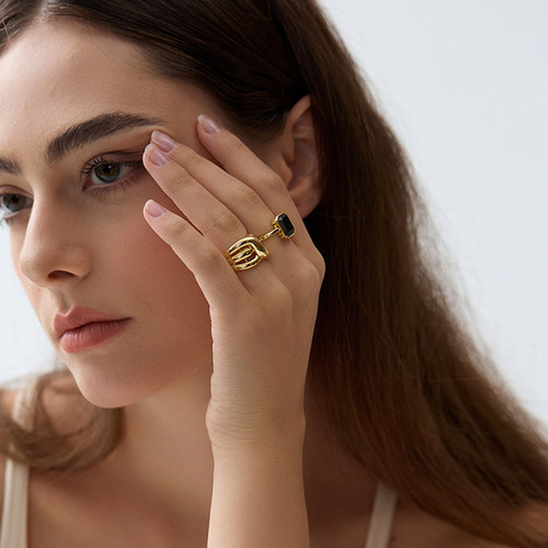 方形黑玛瑙戒指女小众设计高级感