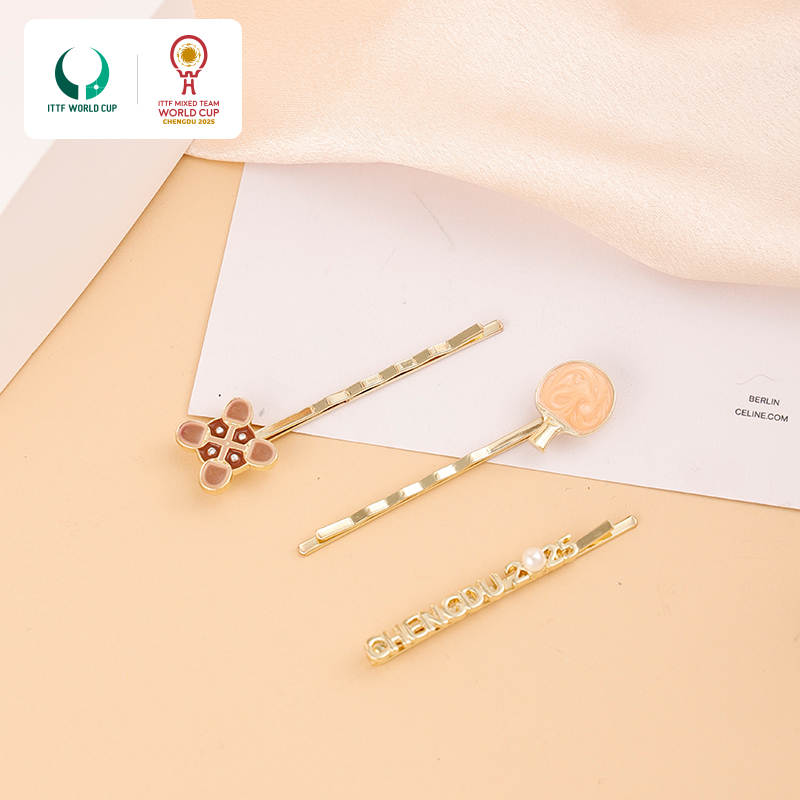 2025年成都混合团体世界杯乒乓纪念发夹韩式简约可爱侧边百搭发饰