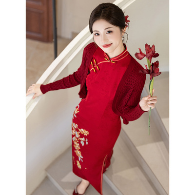 无袖旗袍晨袍敬酒服披肩小外套