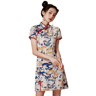 国潮旗袍夏季新中式年轻款少女连衣裙国风女装改良日常小个子短款