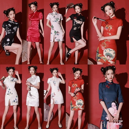 Летнее легкое короткое ципао, светлый стиль, китайский стиль, подходит для подростков