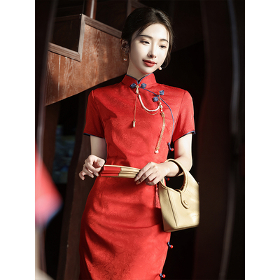 红色订婚礼服裙新中式高考送考