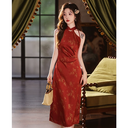 Красное ципао, вечернее платье, летнее свадебное платье, китайский стиль