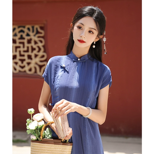 Летнее легкое синее ретро ципао для школьников, китайский стиль, 2025 года, светлый стиль