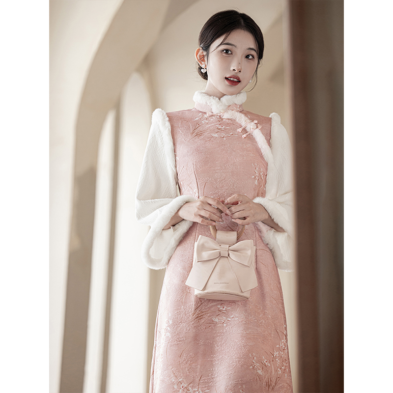 冬季旗袍加绒少女提花日常订婚服