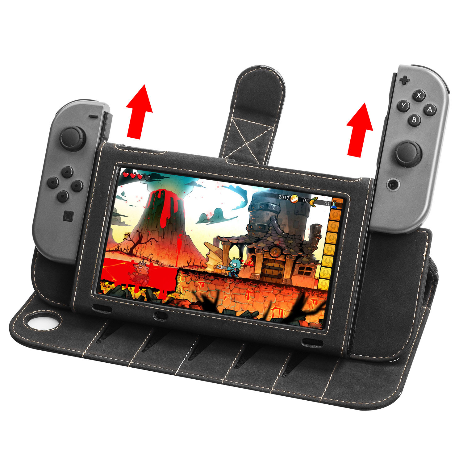 switch多功能配件保护套开支架可充电NS皮套oled翻盖真皮套保护壳