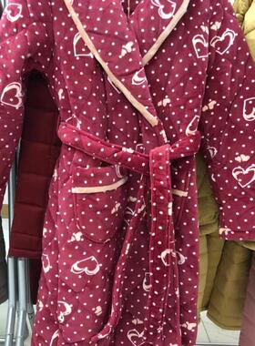 绮瑞冬季女加厚保暖三层冬季长款夹棉内里加绒款外穿家居服47745