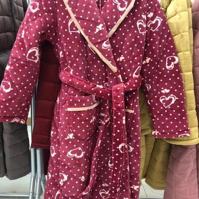 绮瑞冬季女加厚保暖三层冬季长款夹棉内里加绒款外穿家居服47745