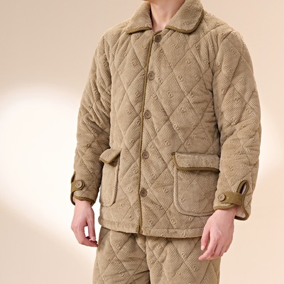 亲情冬季男士牛奶绒加绒三层加厚夹棉保暖家居服睡衣套装54941006