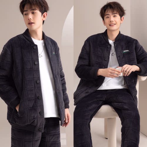 立领对襟睡衣加厚加绒棉