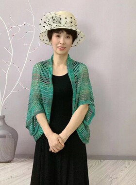 夏季炫彩针织镂空披肩女防晒宽松百搭外搭护肩开衫时尚多功能围巾