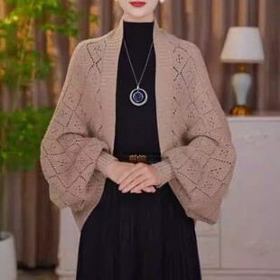 方格针织百搭多功能保暖披肩围巾两用宽松外搭开衫 2025春季 新款