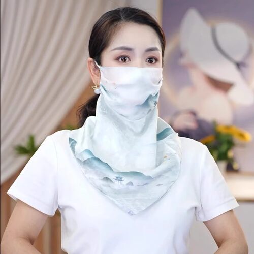 2025春夏新款磁扣防晒面罩丝巾百搭护颈防紫外线围巾薄款透气围脖